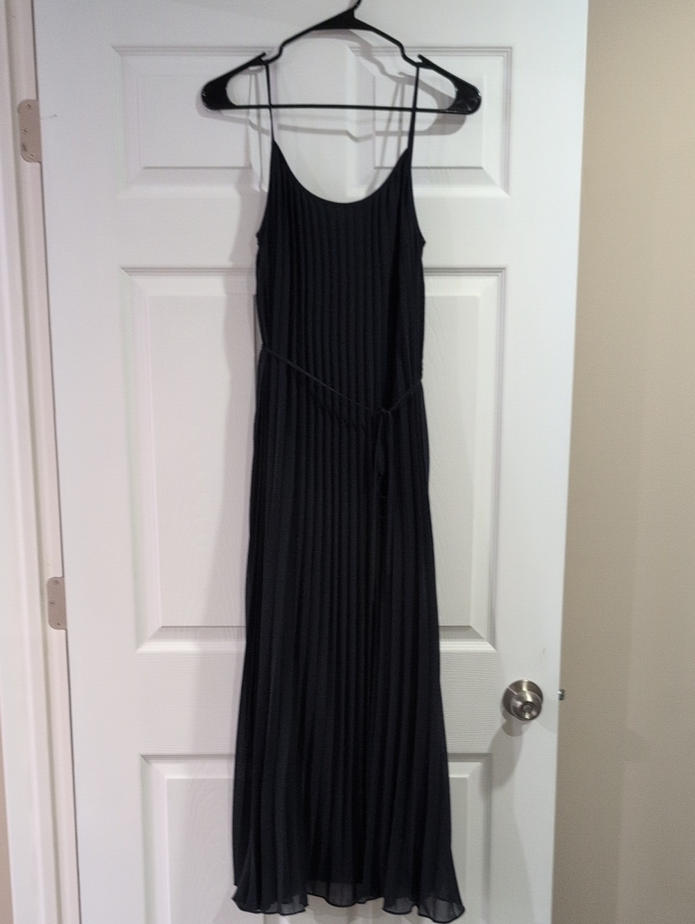 H&M Navy Pleated Maxi Dress with Thin Straps